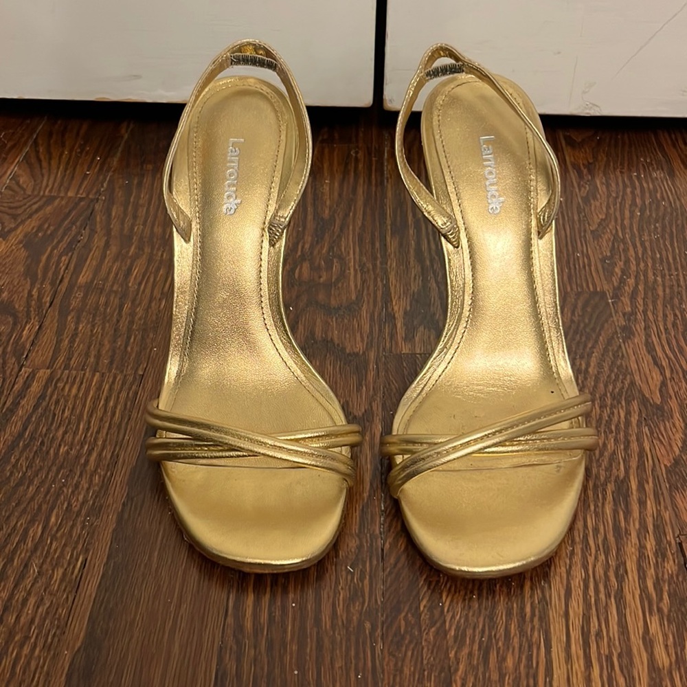 Larroude gold leather simple sandals. Barely worn. Perfect condition.